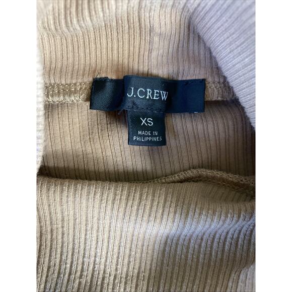 J.CREW Shirt Womens XS Tan Cotton Blend Ribbed Mock Neck Long Sleeve Pullover - Picture 2 of 7